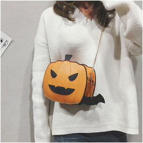 Women Pumpkin Shoulder Bag Devil Crossbody Halloween Handbags-Brown