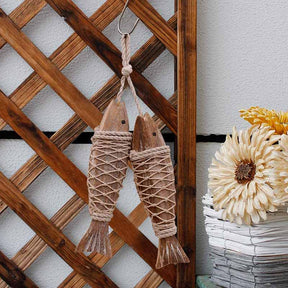 1 Pair Wooden Fish Decorations Hanging Wood for Wall Beach Theme Home Decor-S