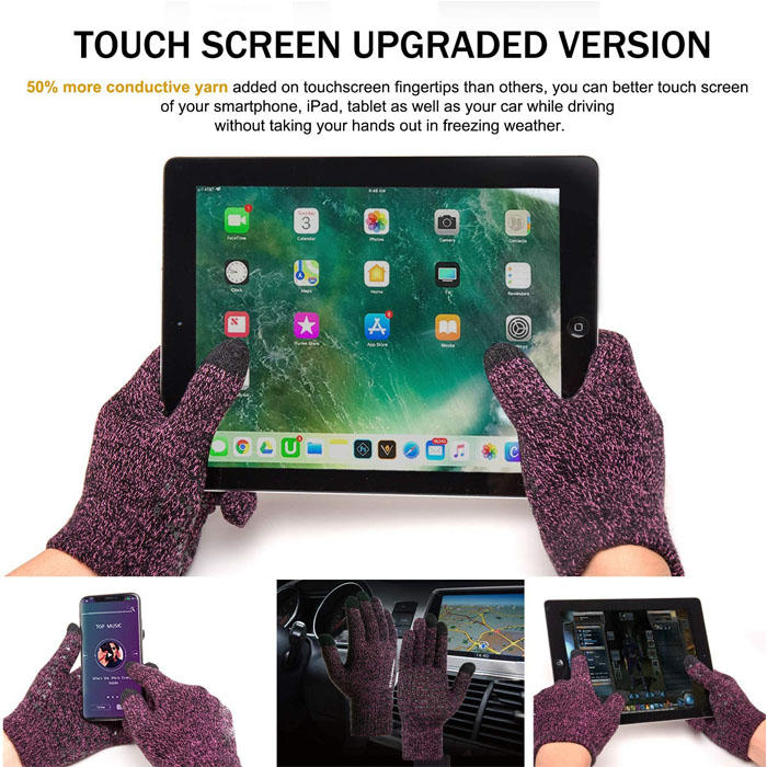 WIWU Winter Woman Gloves Upgraded Touch Screen Anti-Slip Silicone Gel Elastic Cuff Thermal-Rose-DZ32