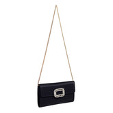 Womens Fashion Square Buckle Design Evening Bag with Chain Strap-Black