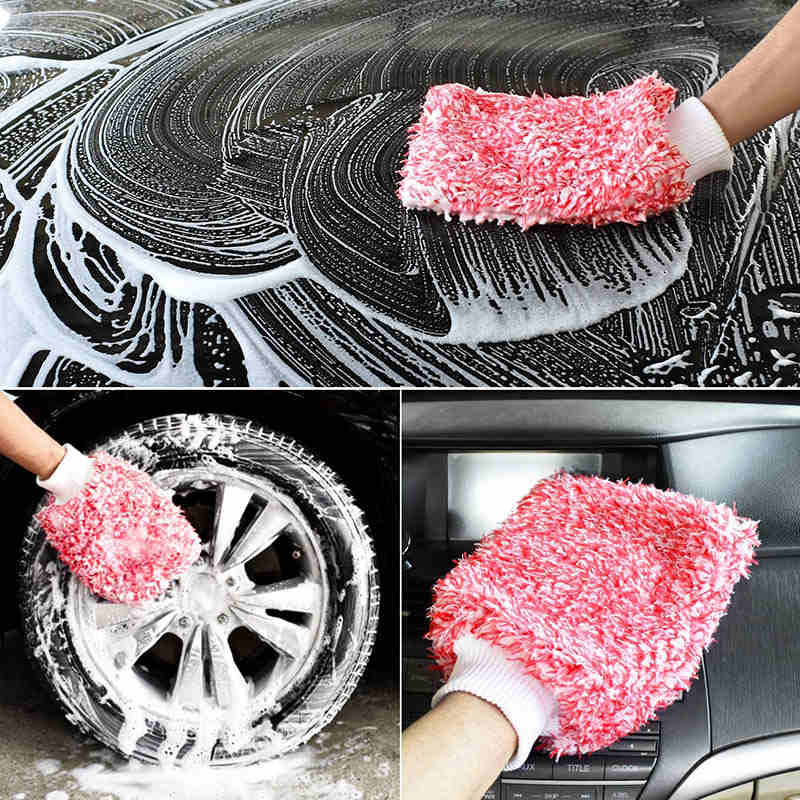 Microfiber Car Wash Mitt Strong Absorbent Car Detailing Gloves-Red