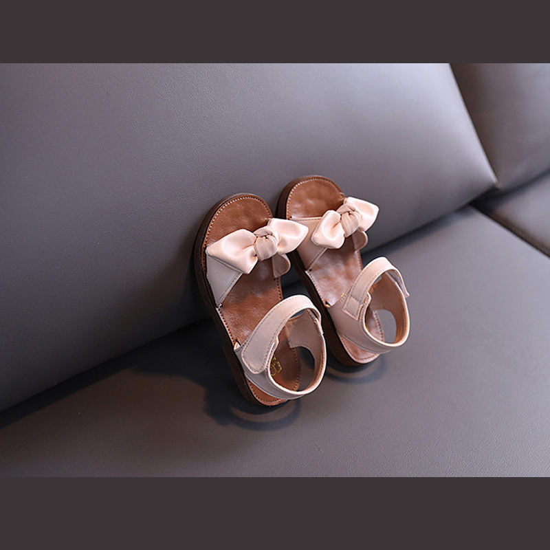 Open Toe Sandals for Toddler Girls with Bow Lightweight Kids Shoes-Pink