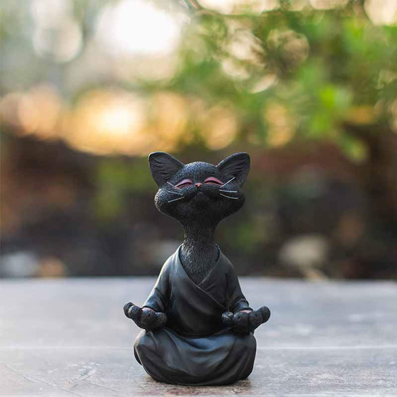 Buddha Cat Statue Yoga Collectible Home Decoration-Black