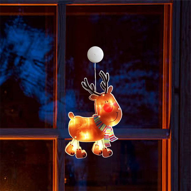 Lighted Window Ornament for Christmas Bettery Operated with Suction Cup-Elk