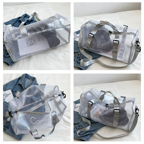 Clear PVC Tote Bag Waterproof Large Capacity Bag for Sports Gym Swim-LightGray
