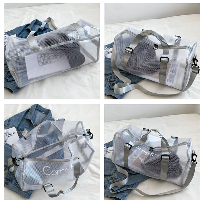 Clear PVC Tote Bag Waterproof Large Capacity Bag for Sports Gym Swim-LightGray