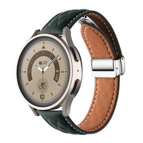 22mm Classic Leather Band Silver Folding Buckle for Samsung Huawei Watch-Green