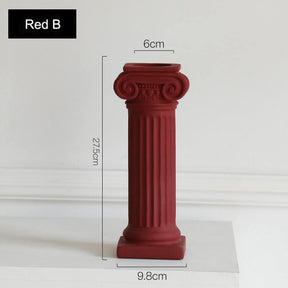 4 Pcs Retro Candle Holder Nordic Roman Column Aroma Candle Base for Festival Home Decor Ornament-WineRed