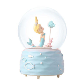 Mermaid Princess Snow Globes with Music LED Light Birthday Gift for Girls-Blue