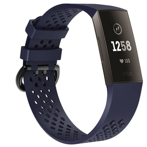Watch Band for Fitbit Charge 3 Waterproof Band with Breathable Holes for Women Men-Navy Blue