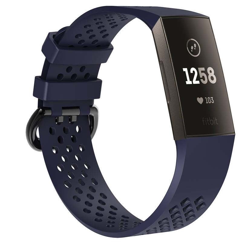 Watch Band for Fitbit Charge 3 Waterproof Band with Breathable Holes for Women Men-Navy Blue