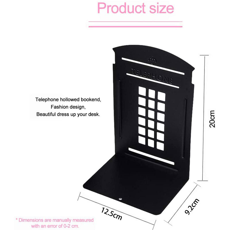 1 Pair Heavy Metal Telephone Booth Bookshelf Non Skid Sturdy Decorative Gift for Office Library-Black