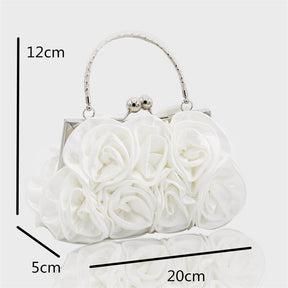 Roses Clutch Purse Satin Money Clip Evening Handbag-White