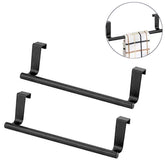 2 Pack 23cm Stainless Steel Over Door Towel Rack Bar Holders for Universal Fit on Cabinet Cupboard Doors £¨S Black£©