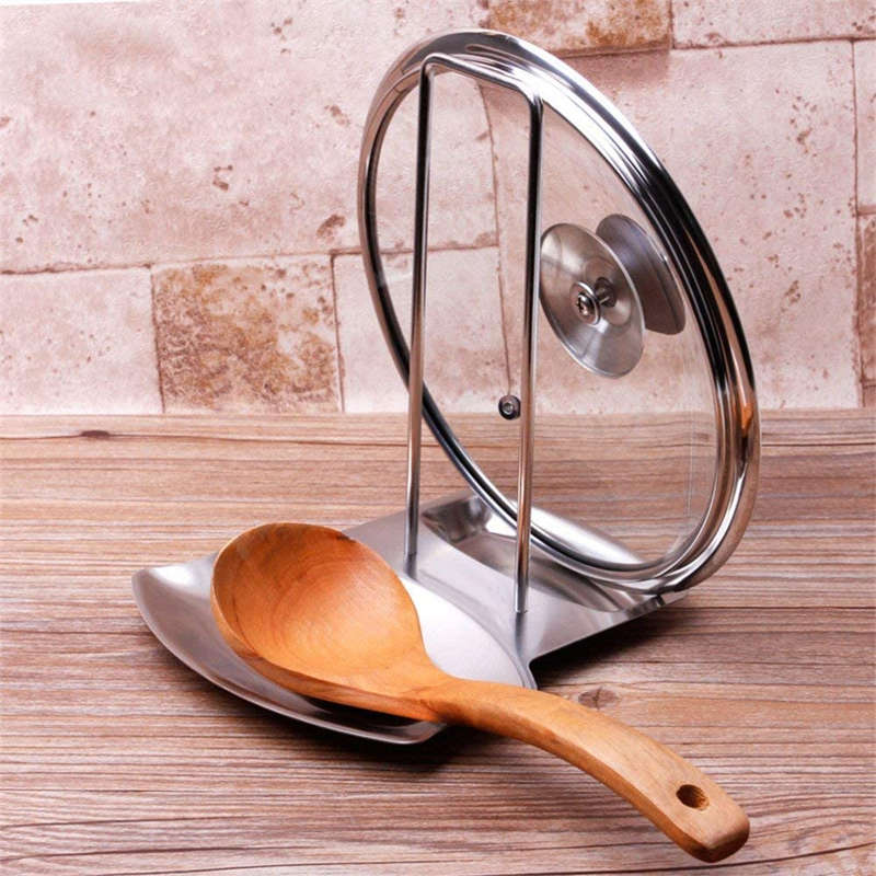 Stainless Steel Pan Lid Holder for Pots and Spoon Rest Shelf Kitchen Storage Tool