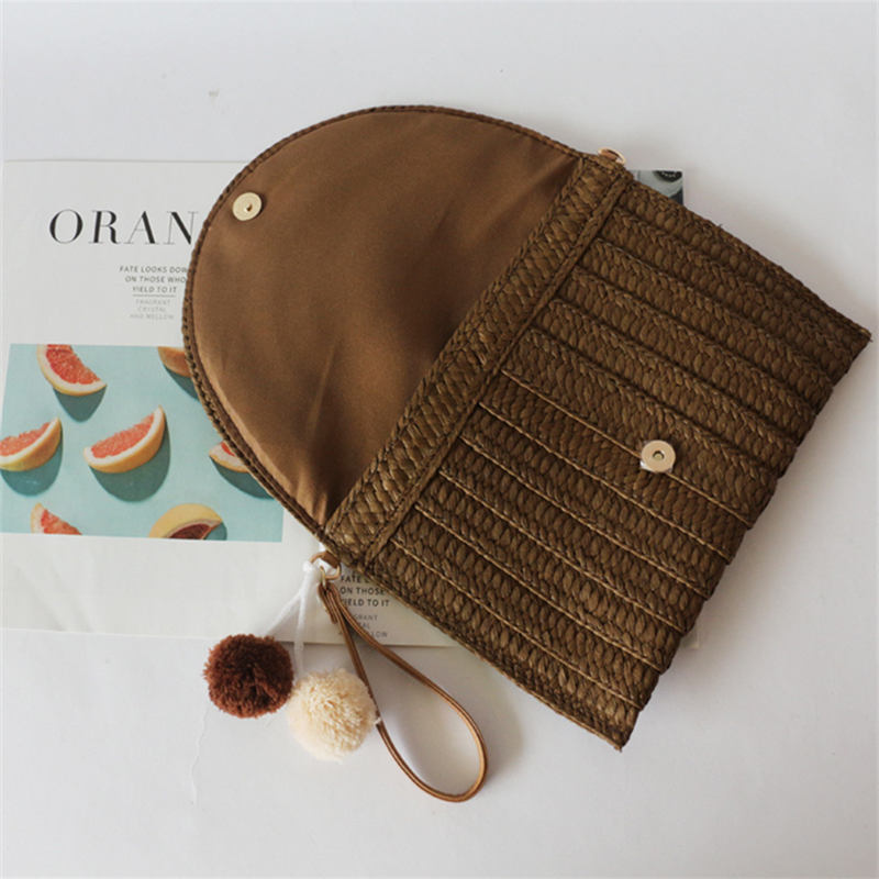 Straw Shoulder Bag Casual Beach Clutch Crossbody Bag-Coffee