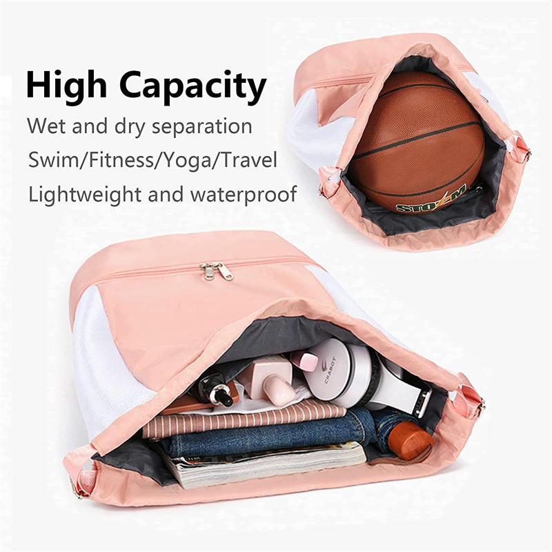 Womens Drawstring Bag Large Wet and Dry Separation Backpack-BlueGrid