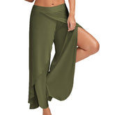 Womens Sports Fitness Yoga Slit Wide Leg Pants-ArmyGreen