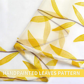 2 Panels Sheer Curtains Rod Pocket Willow Leaves Print for Living Room-Yellow