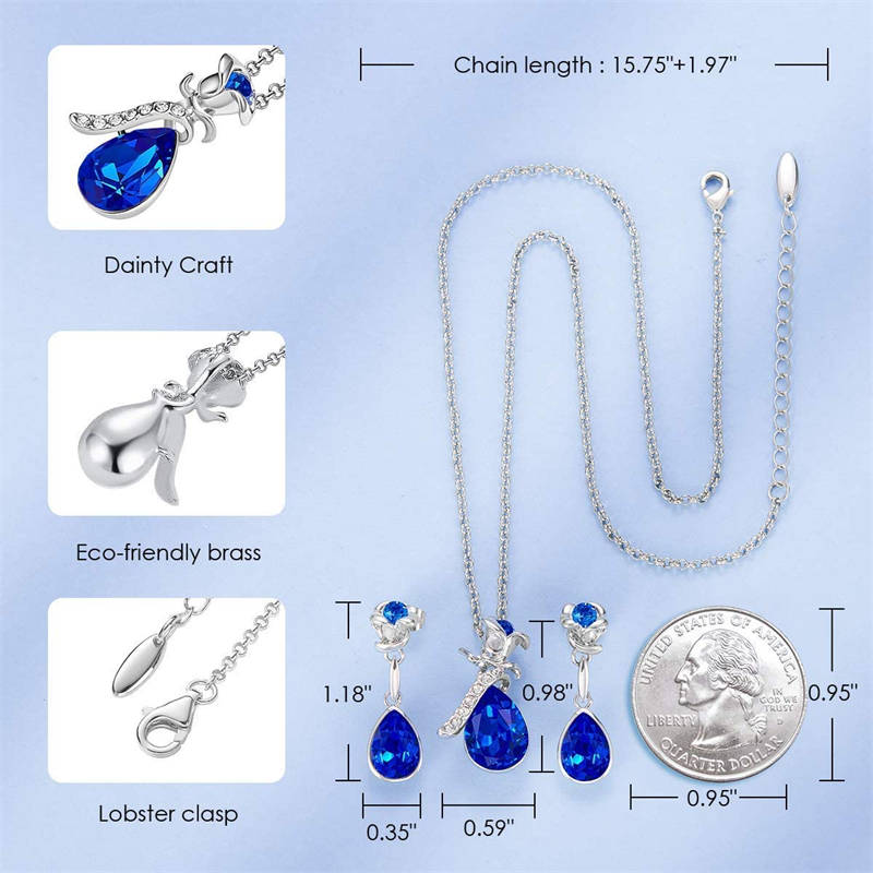 Rose Crystal Necklace and Earrings Set for Mom Wife-SilverBlue