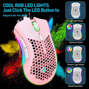 2.4G Wireless Lightweight Gaming Mouse with RGB Backlit Adjustable DPI-Pink