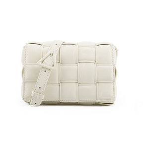 Casual Soft Crossbody Bag Square Design Braided Handbag-White