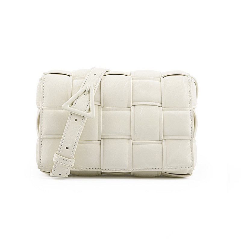 Casual Soft Crossbody Bag Square Design Braided Handbag-White