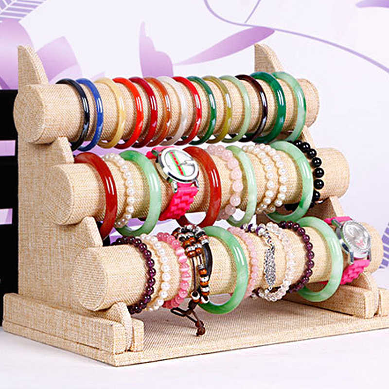 Home & LivingLinen Bracelet Holder with Three Tier Rack for Jewelry Organization and Display
