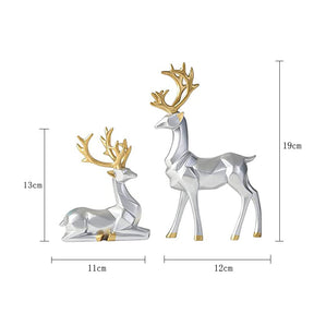 2Pcs Nordic Resin Geometric Elk Sitting Standing Deer Statues for Living Room-Silver