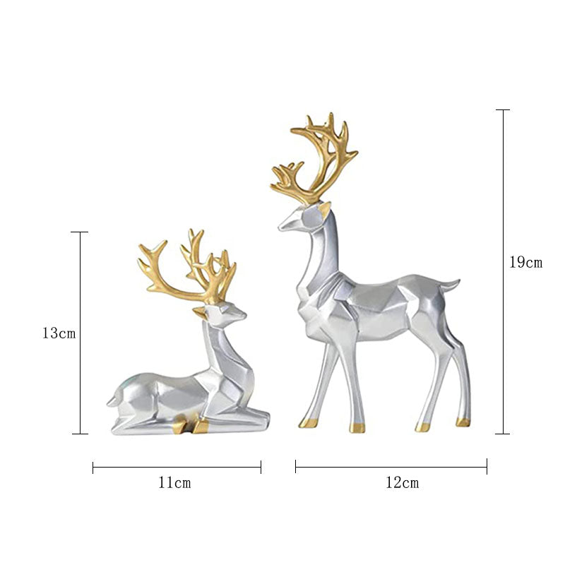 2Pcs Nordic Resin Geometric Elk Sitting Standing Deer Statues for Living Room-Silver