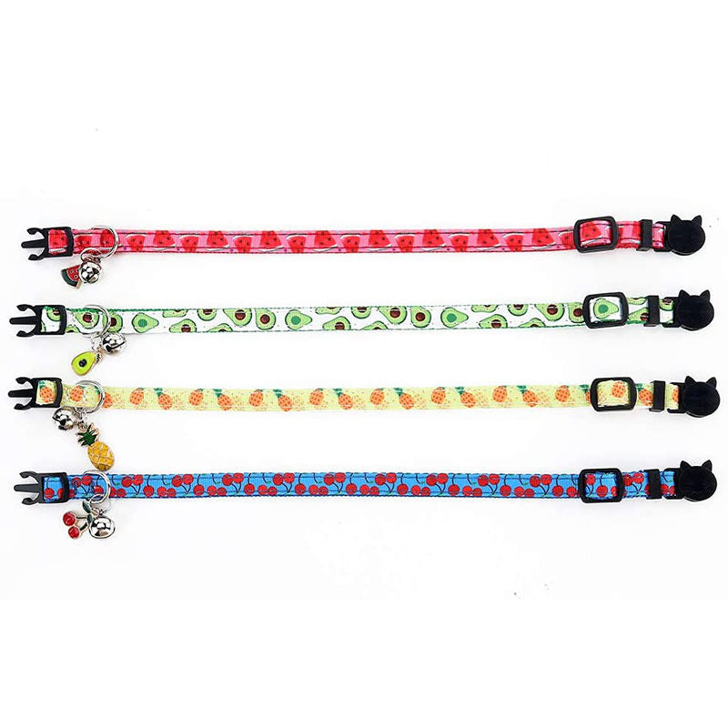 5 Pieces Breakaway Cat Collars with Bell Colorful Summer Fruit Style Adjustable Pet Collar