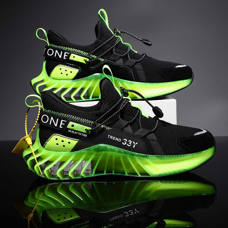 Trendy Mens Running Sneakers Mesh Comfortable Lightweight Tennis Shoes-BlackF luorescentGreen