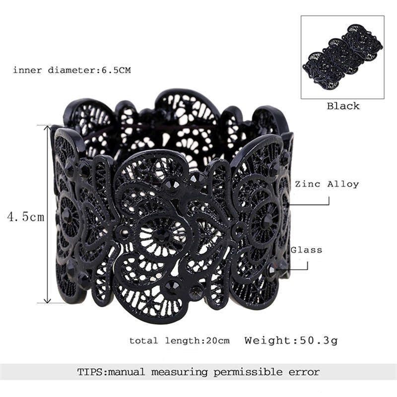 Womens Vintage Filigree Cuff Bangle Bracelet-Black