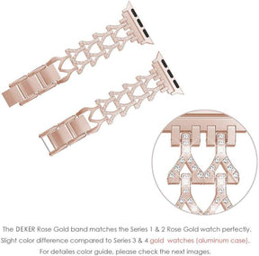 SFJ Watch Band Diamond Rhinestone Stainless Steel Wristbands for Apple IWatch Series 1/2/3/4/5/6/SE For Women-Rose Gold