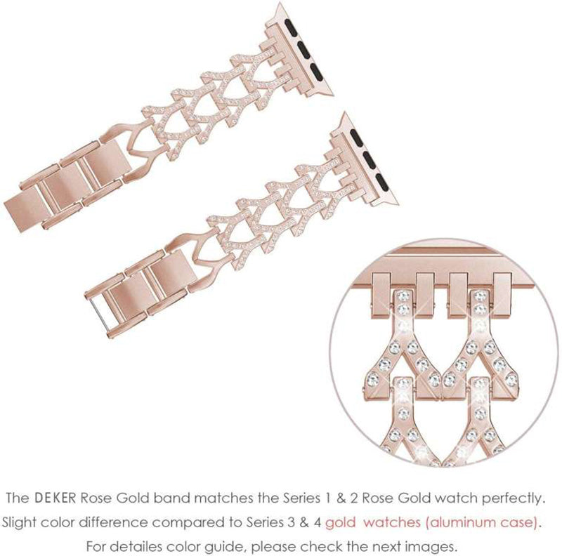 SFJ Watch Band Diamond Rhinestone Stainless Steel Wristbands for Apple IWatch Series 1/2/3/4/5/6/SE For Women-Rose Gold