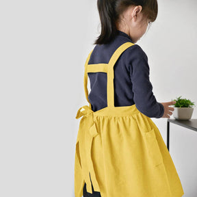 Girls Linen Cotton Apron Adjustable Bib for Cooking Painting-Yellow