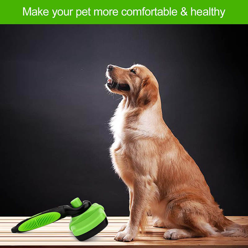 Self-Cleaning Slicker Brush for Pet Grooming Brush to Remove Long Loose Fur-Green