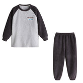 Crewneck Colorblock Pajamas Set for Couple-Dark Grey