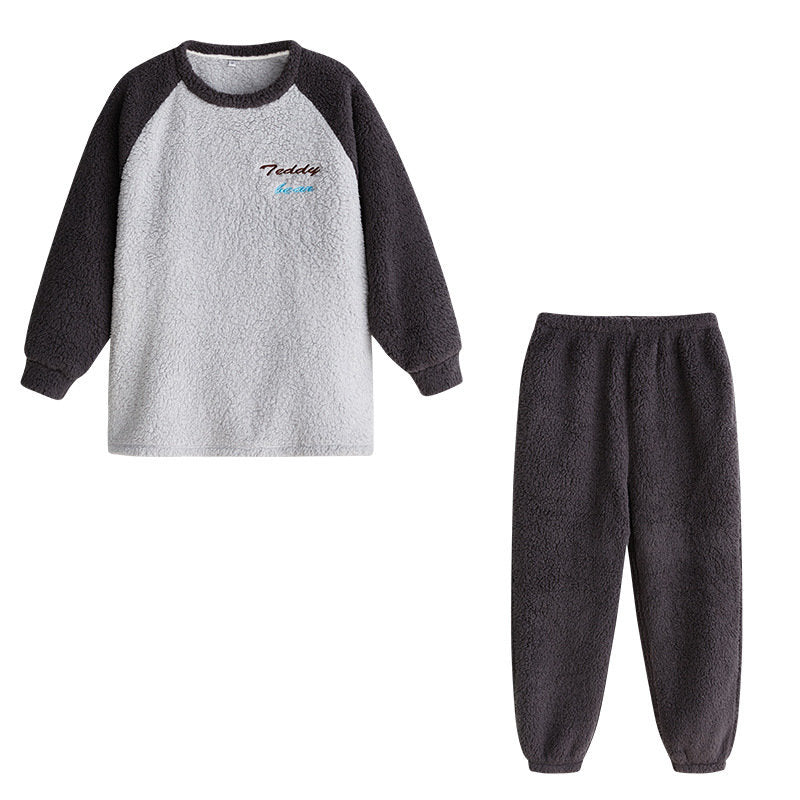 Crewneck Colorblock Pajamas Set for Couple-Dark Grey