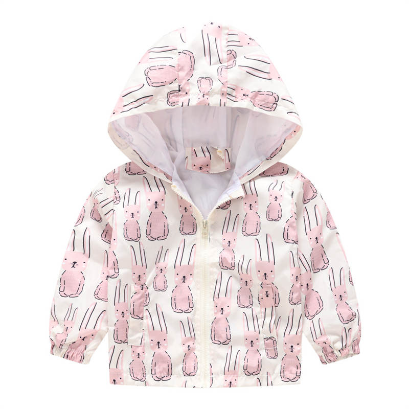 Toddler Boys Girls Cartoon Print Zip Jacket Hooded Trench Kids Casual Coats-13