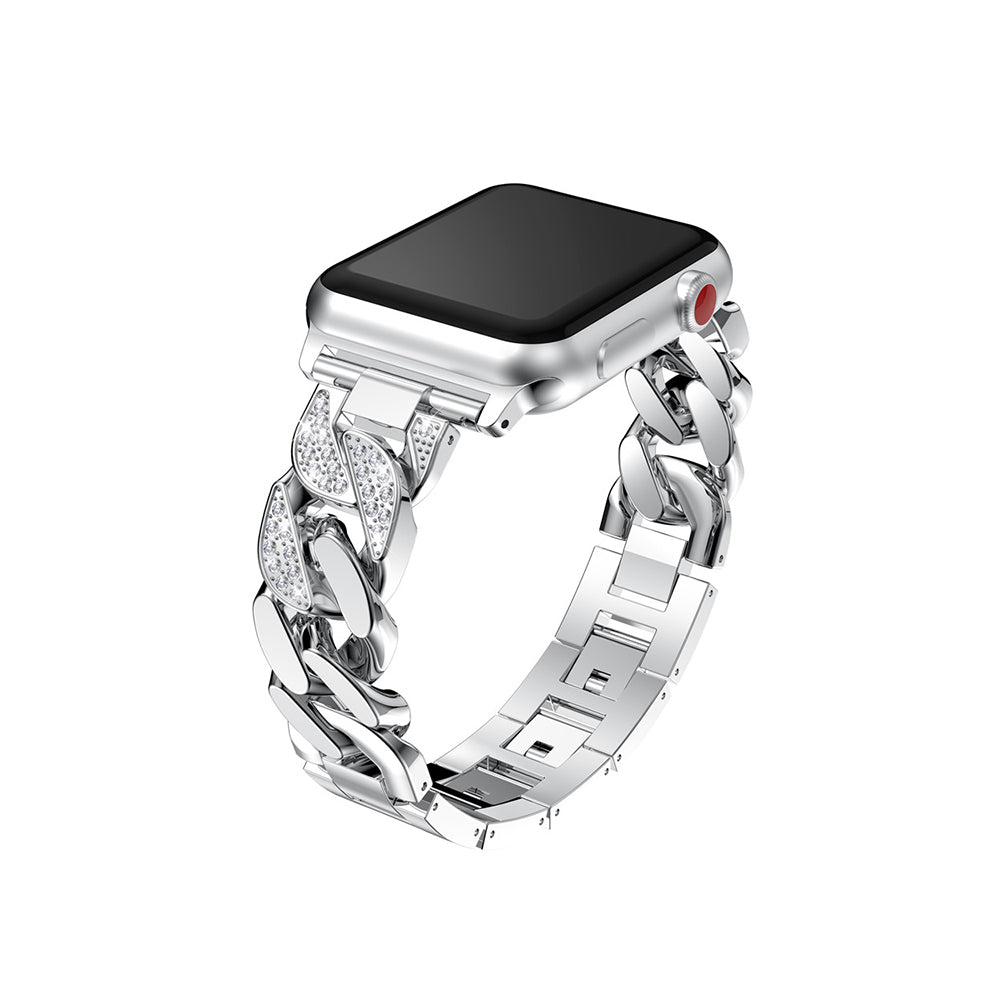 Diamond Denim Chain Metal Watch Band With Diamonds For Apple Watch SE/6/5/4/3/2/1(Silver)