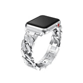 Diamond Denim Chain Metal Watch Band With Diamonds For Apple Watch SE/6/5/4/3/2/1(Silver)