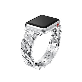 Diamond Denim Chain Metal Watch Band With Diamonds For Apple Watch SE/6/5/4/3/2/1(Silver)