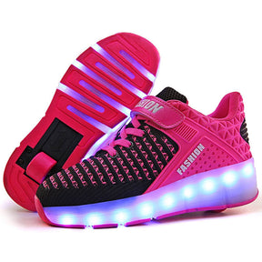 7 Colors LED Rechargeable Kids Roller Skates with Single Wheel-99Pink