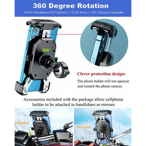 Anti-Theft Motorcycle Wireless Phone Mount Charger Works with 12V/24V Vehicle-Rearview Mirror