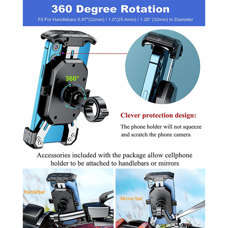 Anti-Theft Motorcycle Wireless Phone Mount Charger Works with 12V/24V Vehicle-Rearview Mirror
