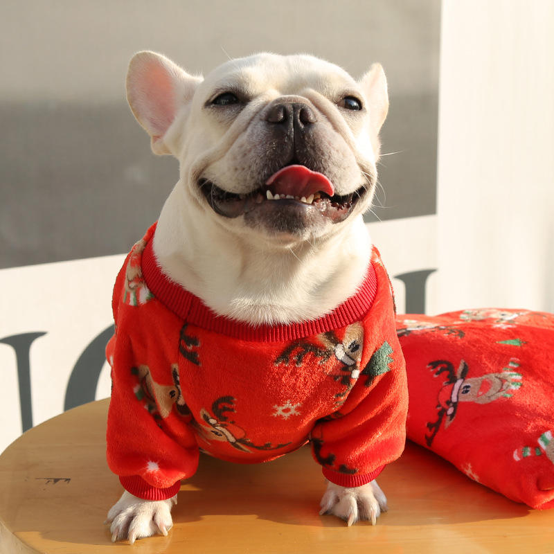 2 Pcs Dog Pajamas Flannel Red Printed Jacket Soft for Small Medium Dogs-Set2