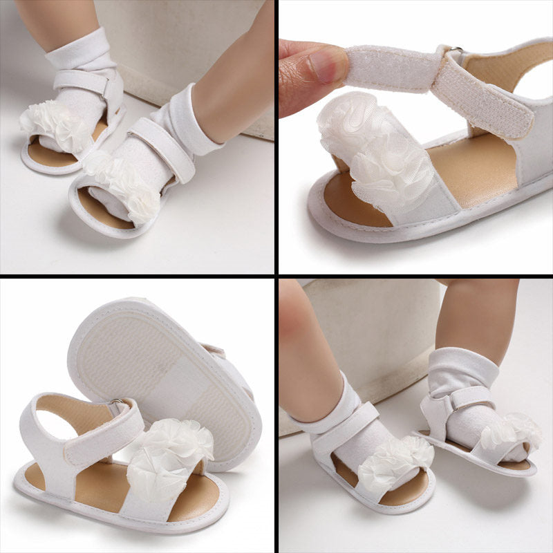 Baby Walker Shoes for Girls Flats Anti-Slip Open Toe Sandals-White