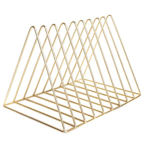 Files Folder Stand Desktop File Organizer Triangle Wire Magazine Holder Book Shelf 9 Slot File Sorter for Indoor Office Home -Gold