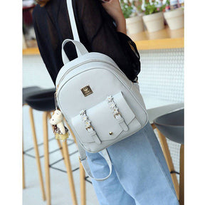 Mini Leather Backpack Purse 3-Pieces Fashion Flower Zipper Daypacks for Girls and Women-Grey